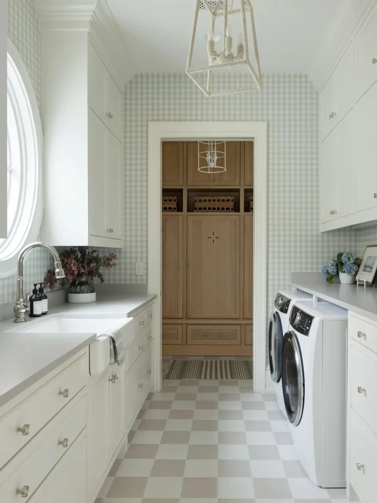 White Gingham Style Laundry Room