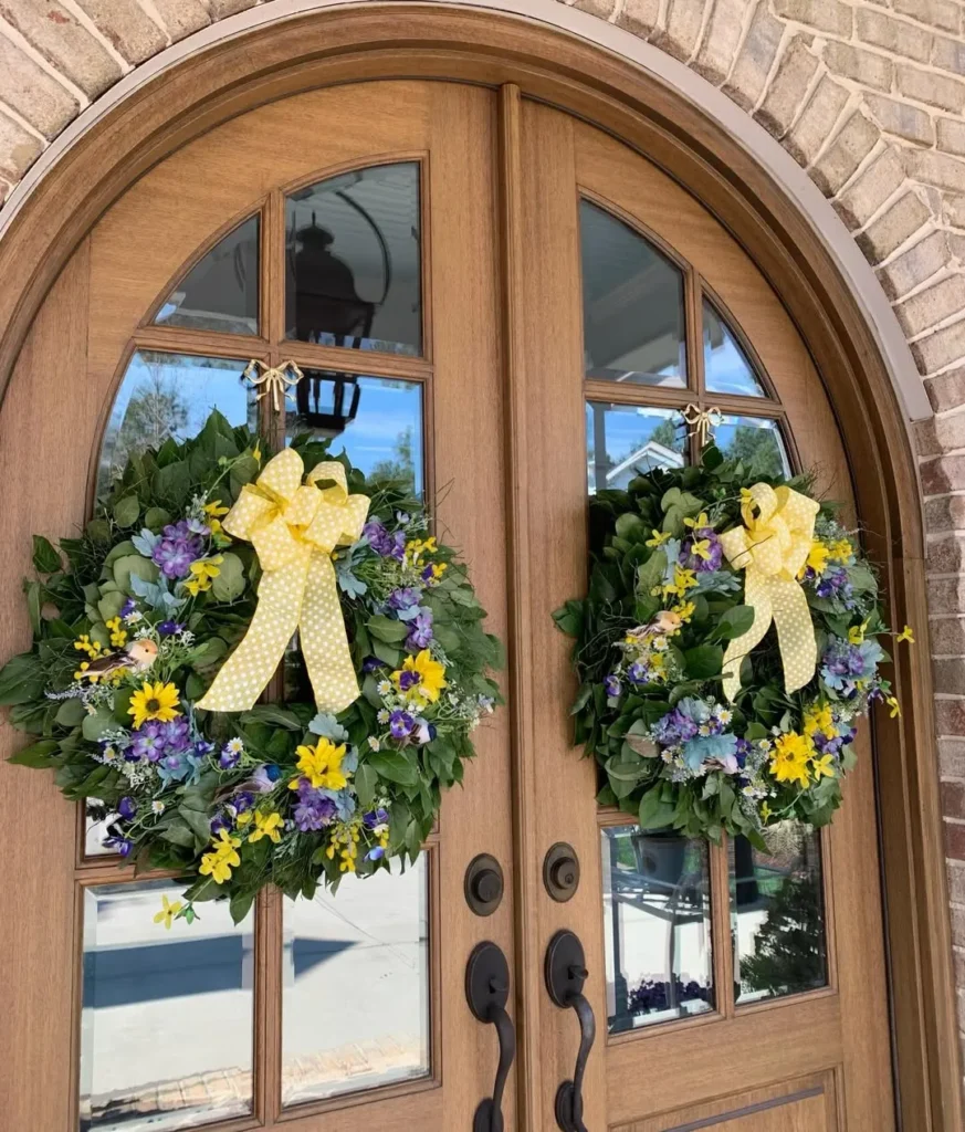 Yellow Bow Double Door Wreaths