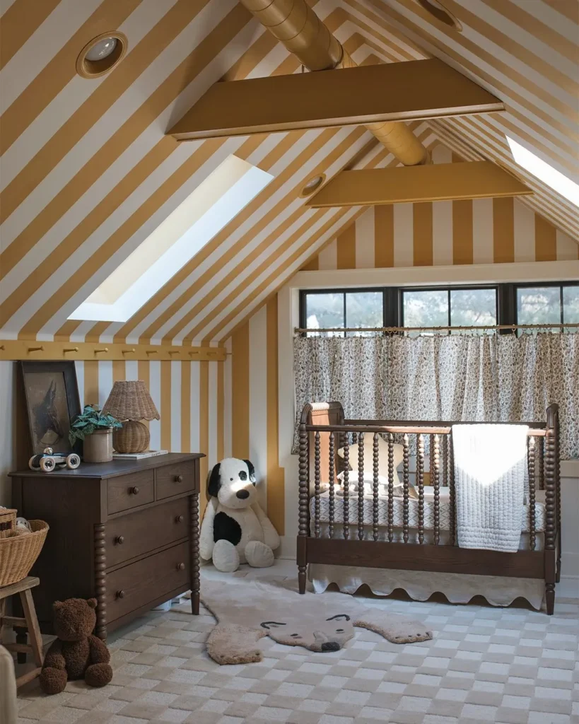 Attic Nursery with Mustard Stripes