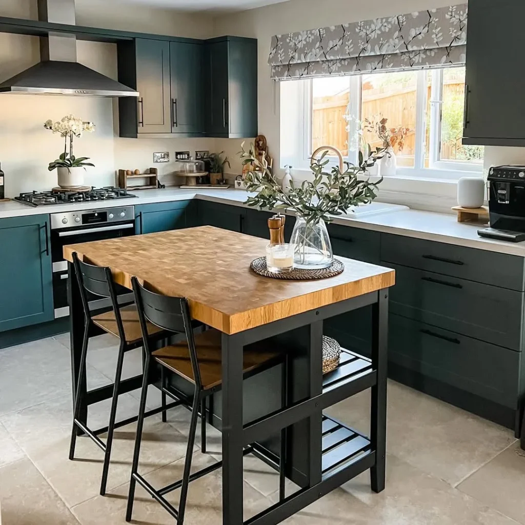 Black Kitchen Island with Butcher Block Top