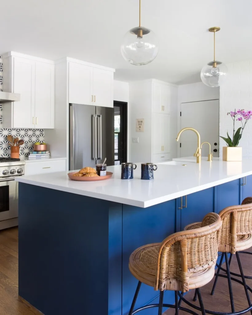 Blue Island Kitchen with Brass Fixtures