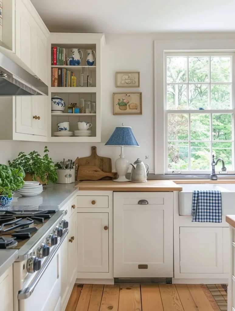 Blue and White Cottage Kitchen Corner