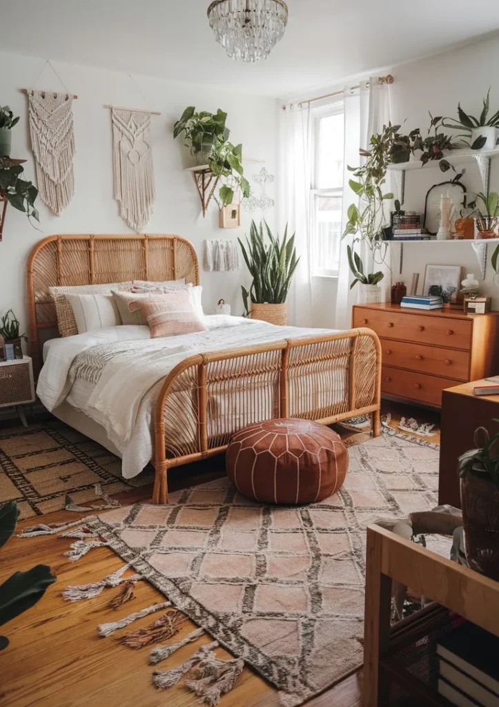 Bright Bedroom With Rattan Bed