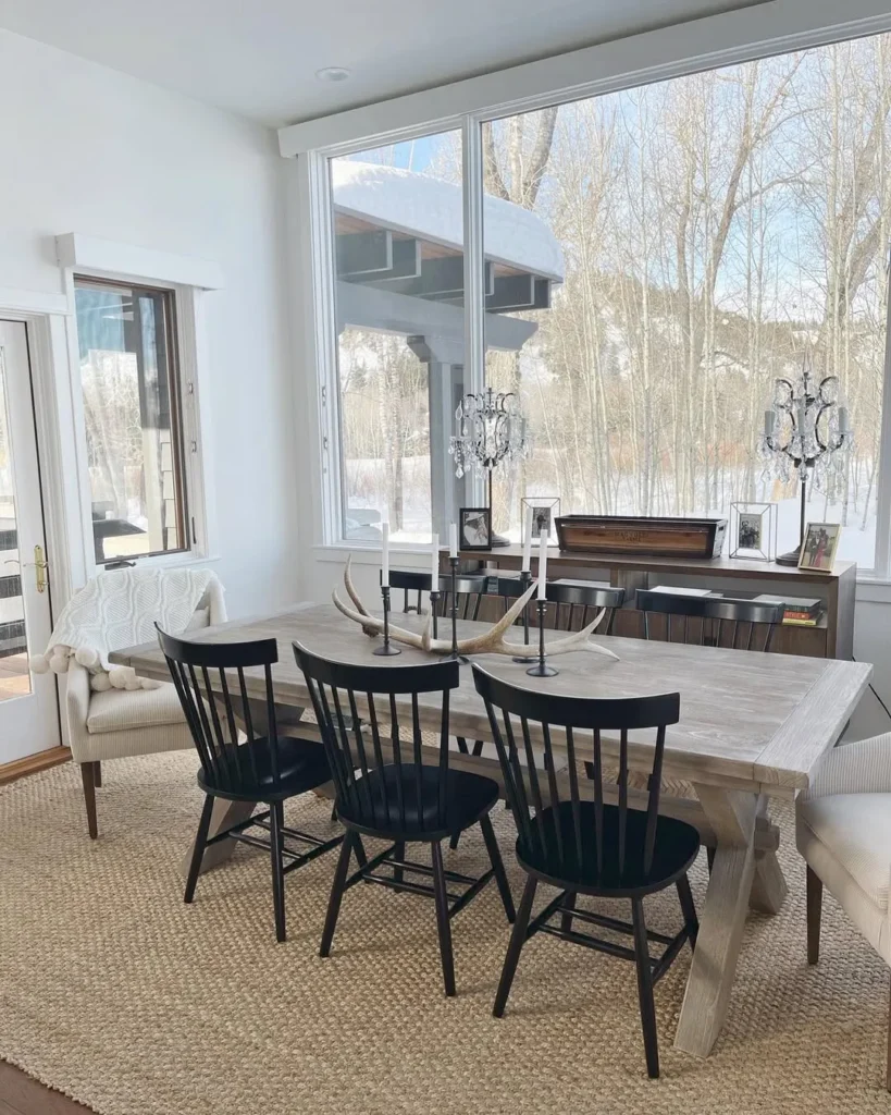 Bright Dining Room with Black Windsor Chairs