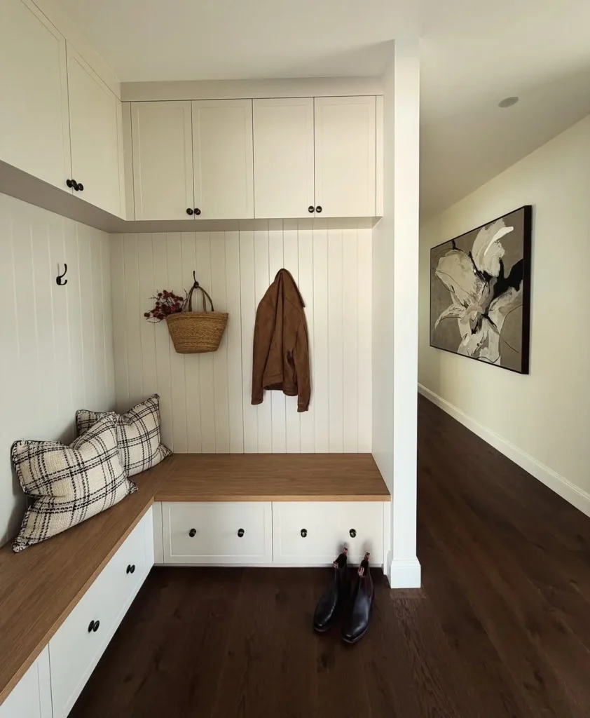 Built-In Corner Bench with Wood Seat