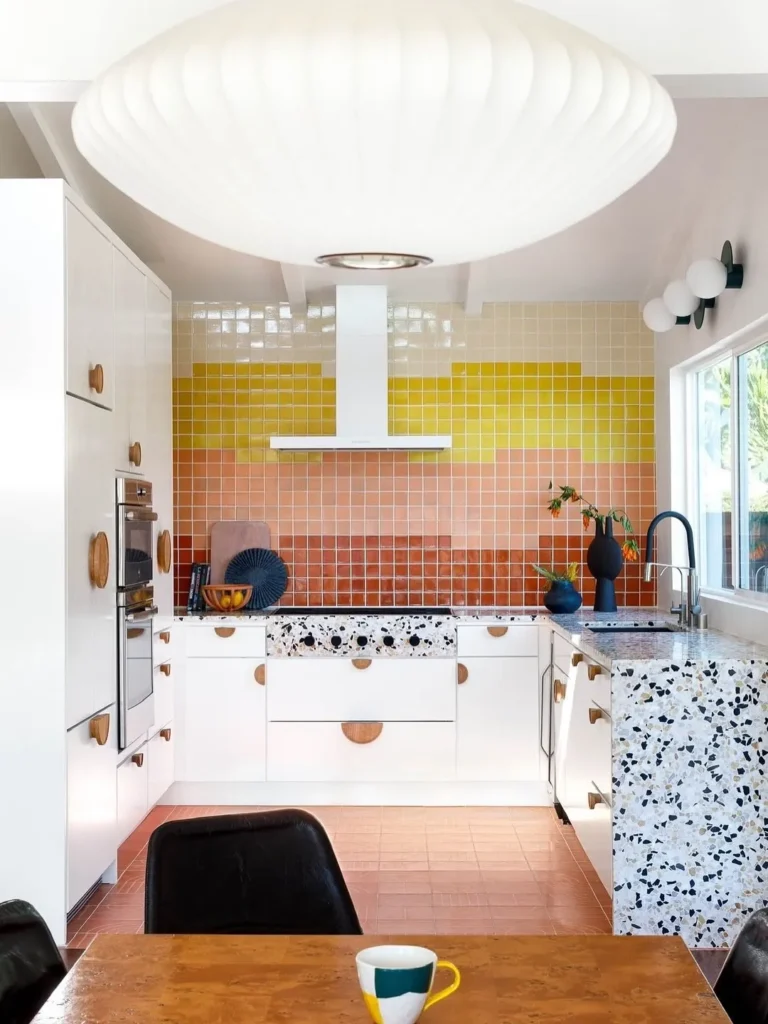 Color Block Tile Mid Century Modern Kitchen