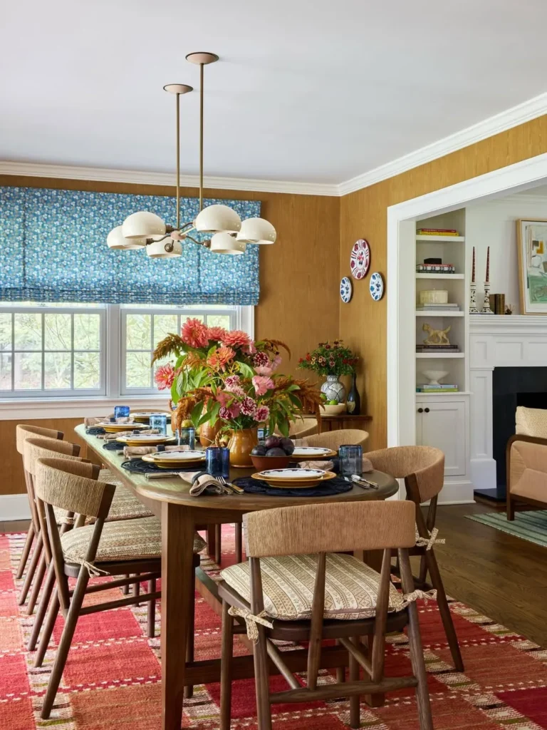 Colorful Dining Room With Retro Wall Accents