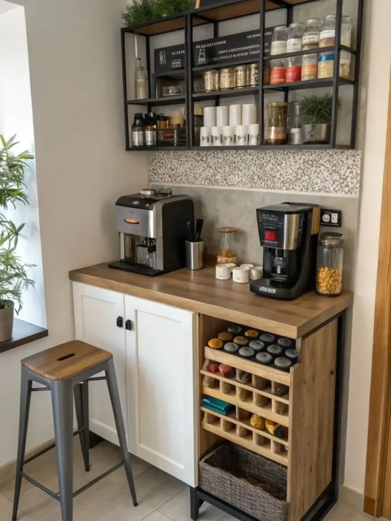 Compact Coffee Bar with Spice Rack Storage
