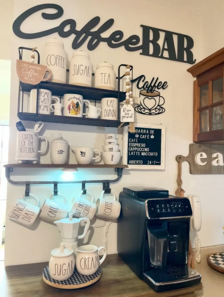 Compact Grey Coffee Bar with Counter Seating