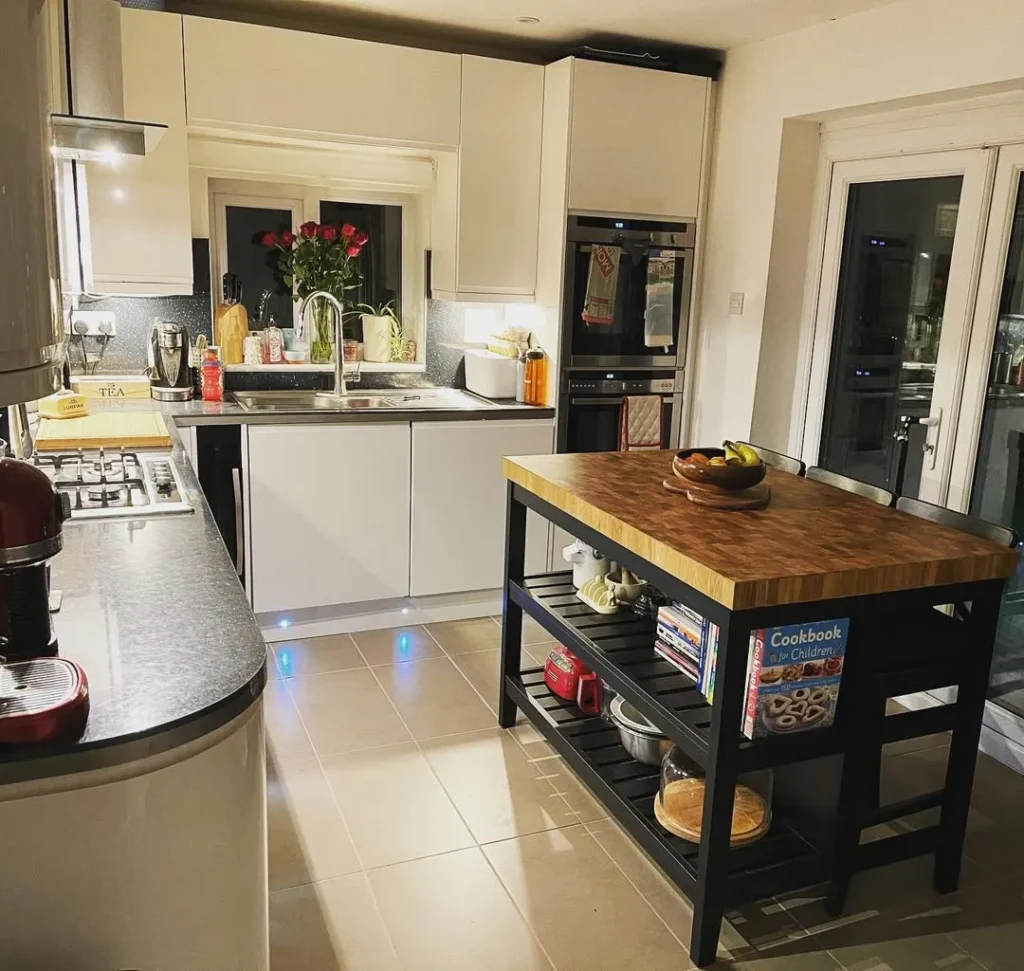 Compact Kitchen Island with Butcher Block Top