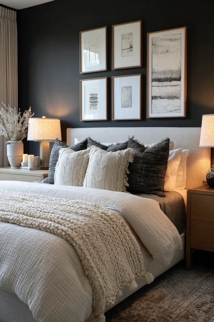 Cozy Black Bedroom with Gallery Wall