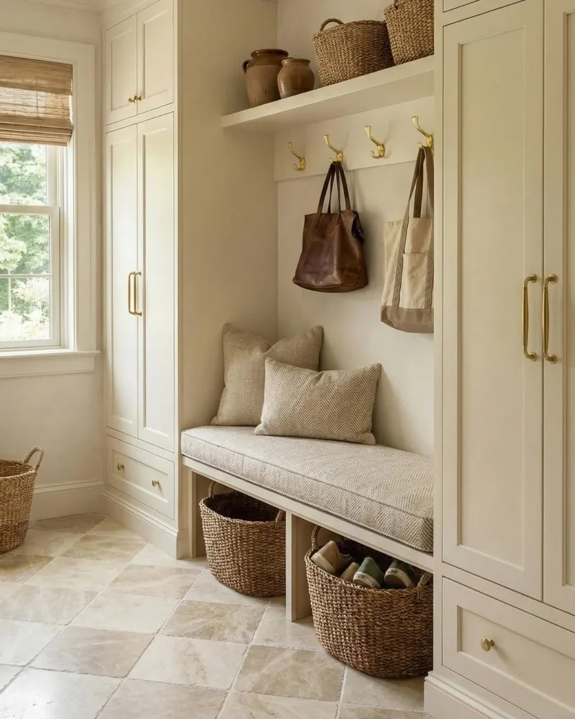 Cream Cabinet Nook with Basket Storage