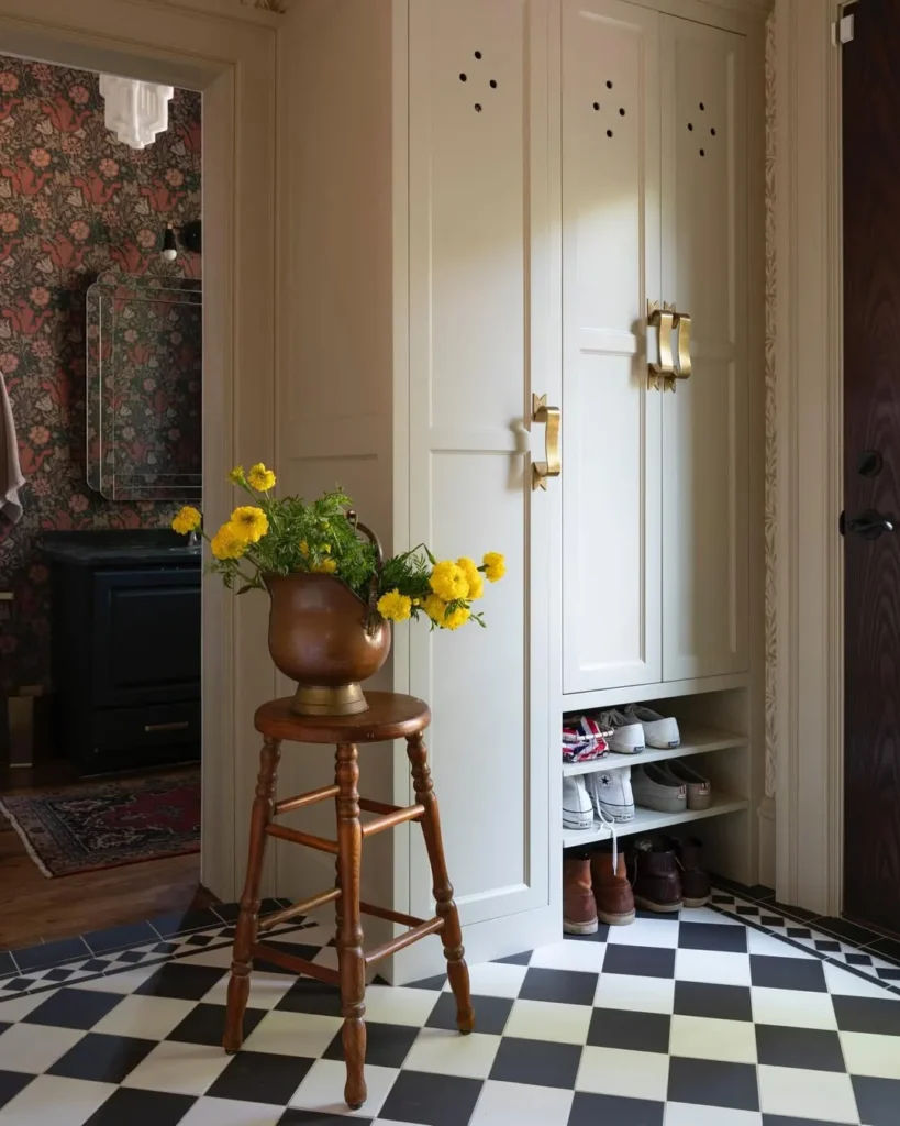 Cream Locker Cabinet with Checkered Floor