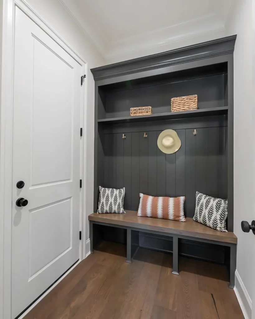 Dark Charcoal Built-In Bench with Shelf