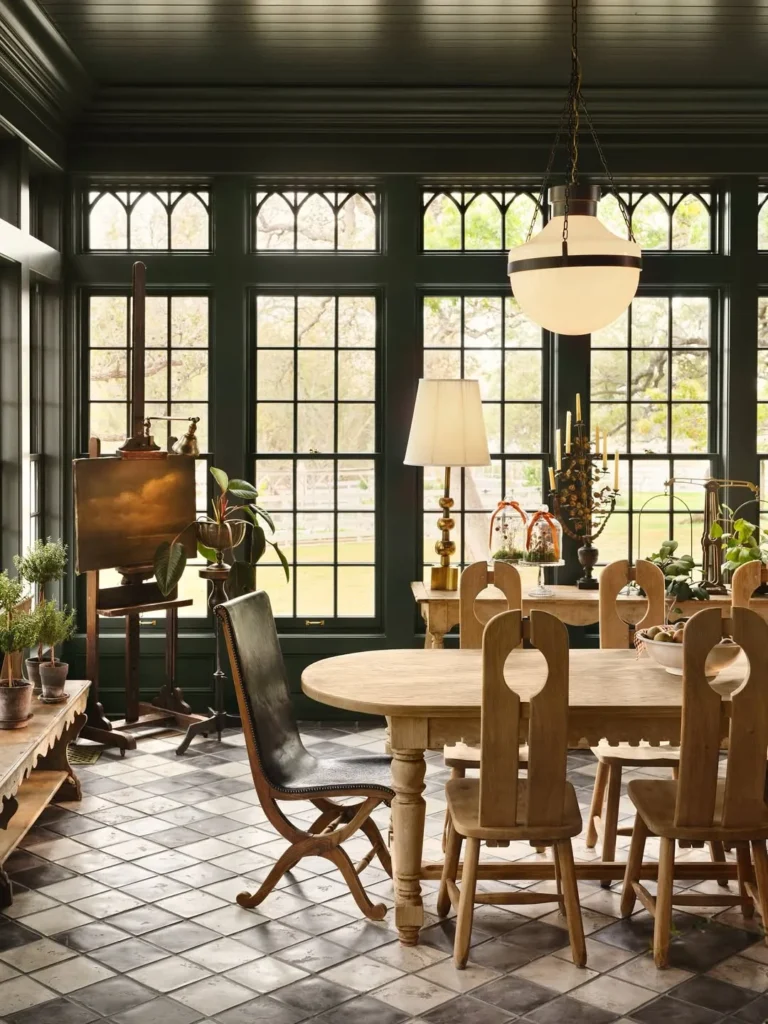 Dark Green Dining Room with Round Table
