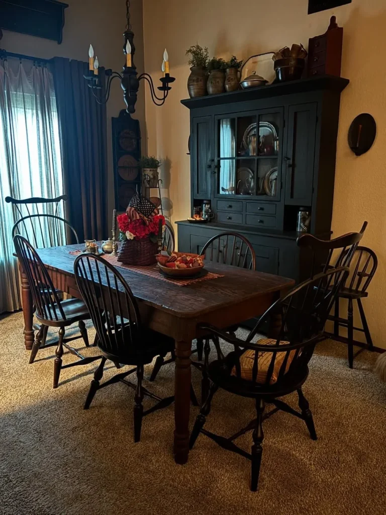Dark Wood Dining Room with Black Hutch