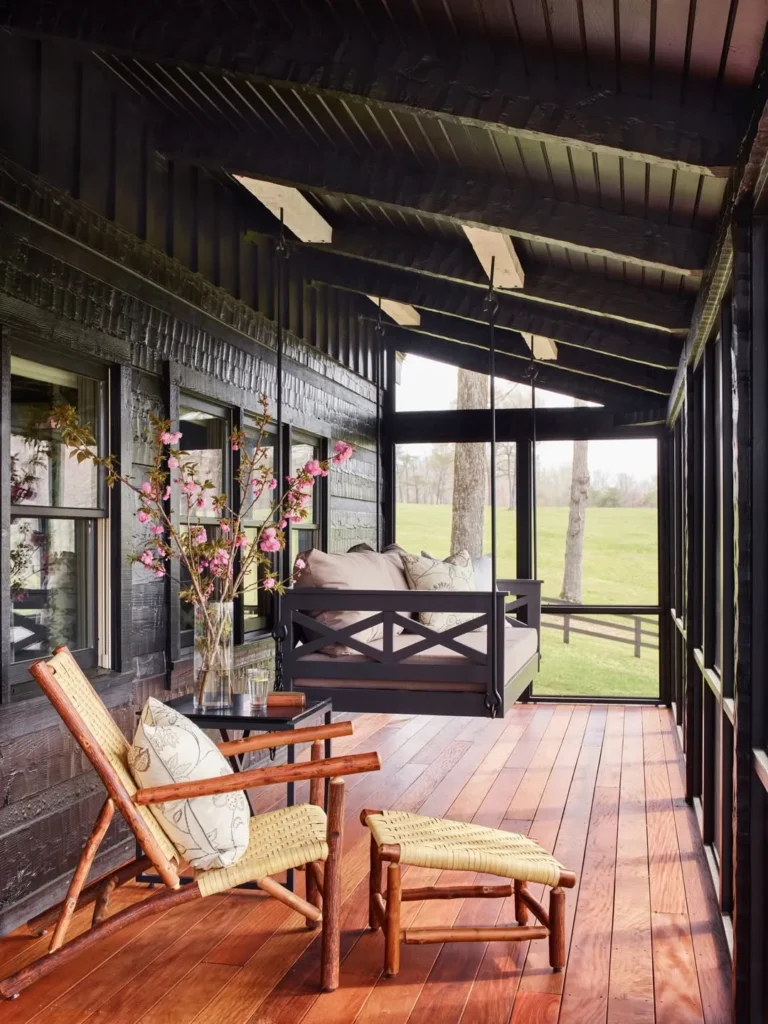 Dark Wood Porch with Hanging Daybed