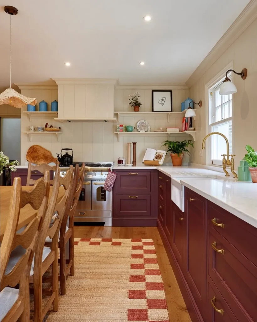 Deep Burgundy Cabinets for a Warm Classic Kitchen