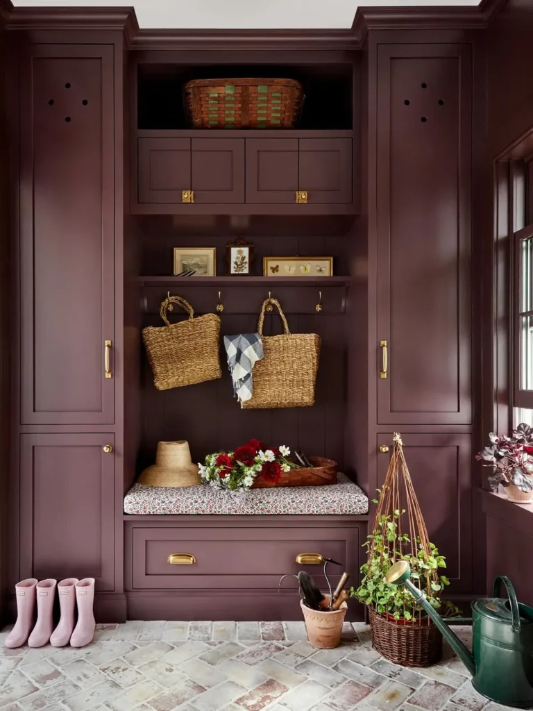 Deep Plum Entry Storage with Garden Details