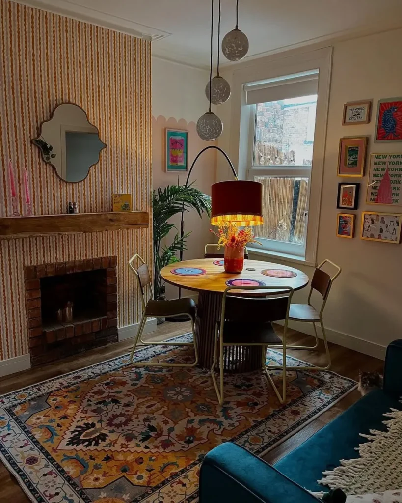 Eclectic Dining Corner With Gallery Wall Art