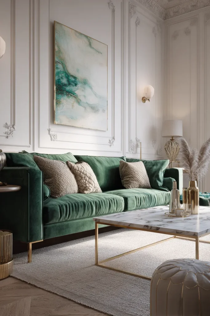 Emerald Sofa in a Parisian Style Living Room