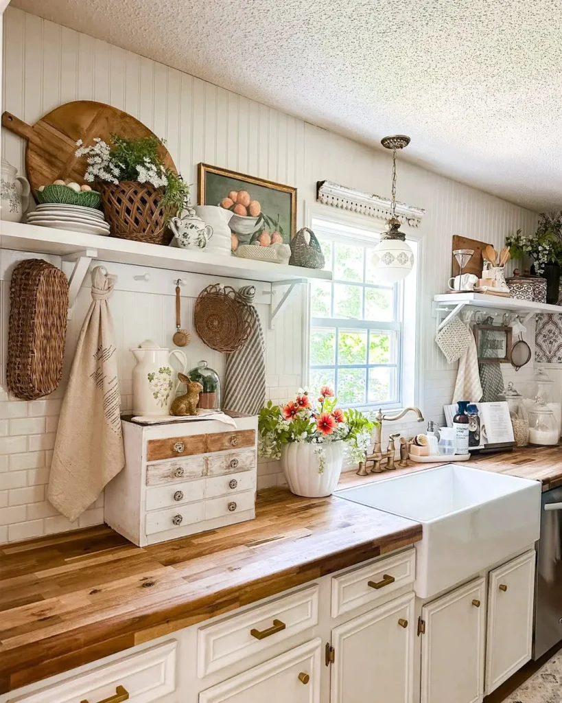 Farmhouse Sink and Floral Shelf Styling