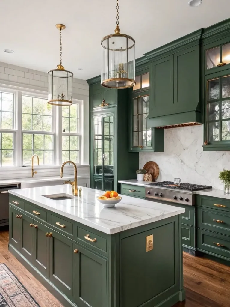 Forest Green Kitchen with Brass Details