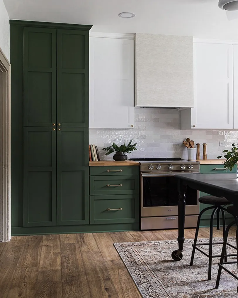 Forest Green and White Two-Tone Kitchen Cabinets