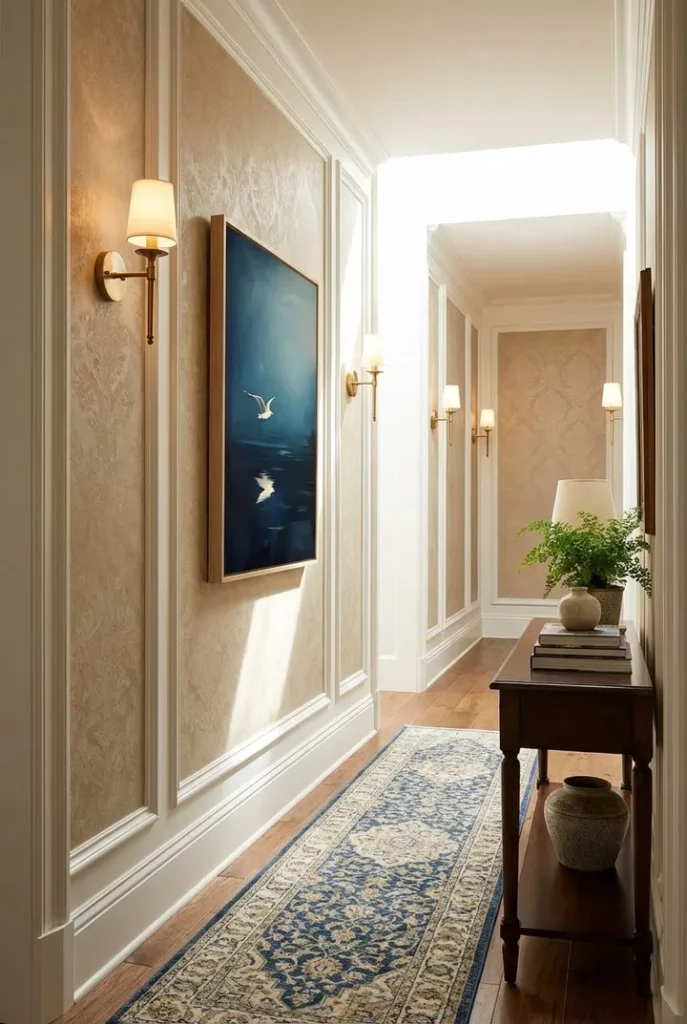 Hallway with Blue Art and Console Table