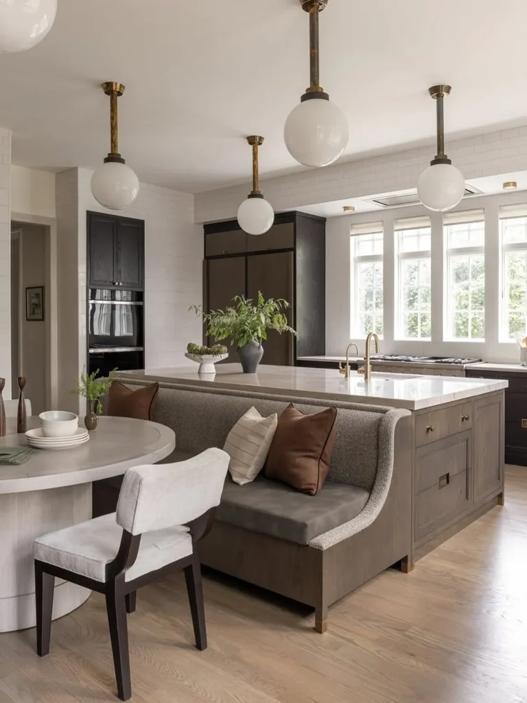 Island-Back Banquette with Warm Wood Details