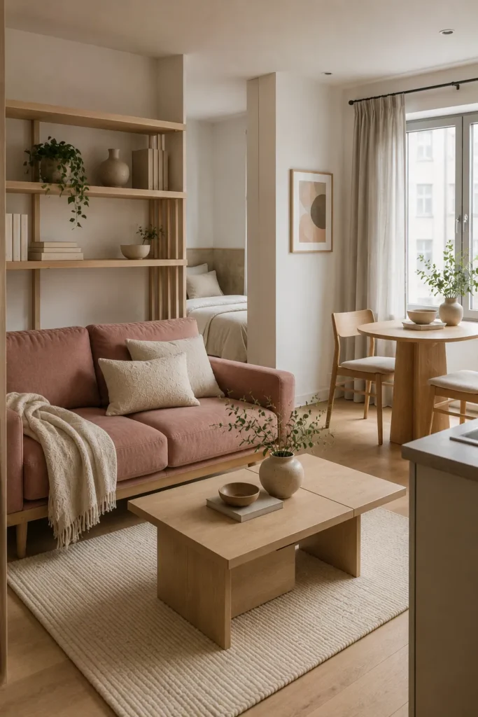 Japandi Living Room with Soft Lighting