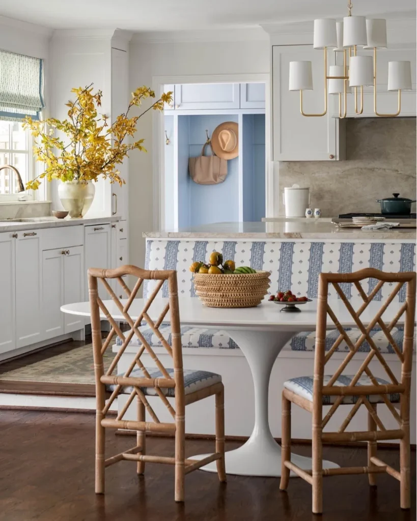 Kitchen Banquette Seating in a Soft Blue Palette