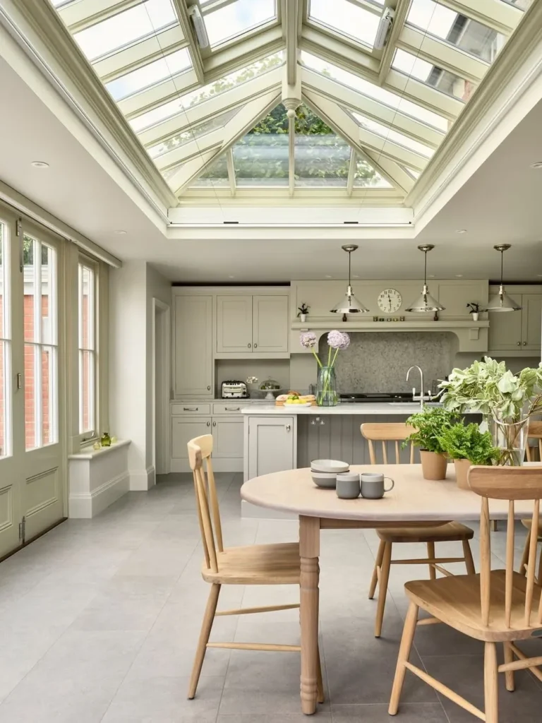 Light Gray Kitchen Under a Lantern Skylight