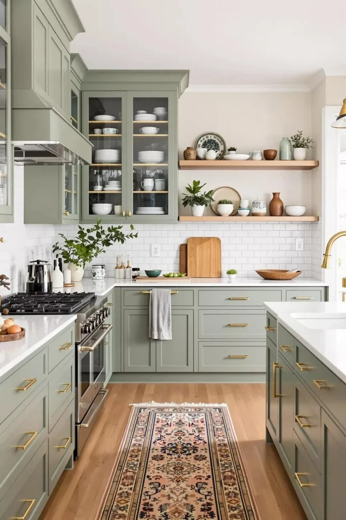 Light Sage Kitchen with Open Shelving