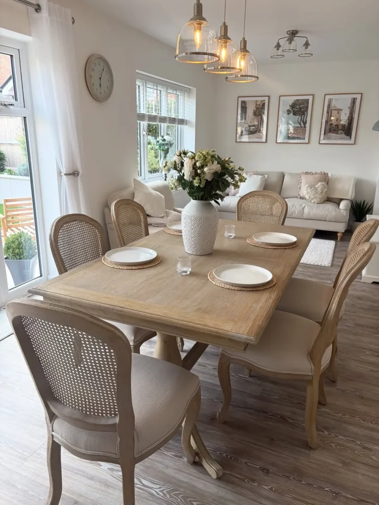 Light Wood Dining Room with Cane Chairs