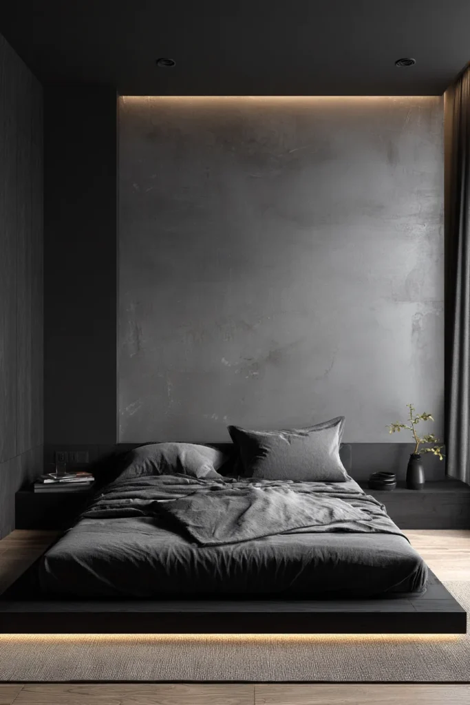 Minimal Black Bedroom with Floating Bed