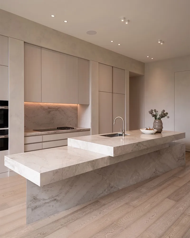 Minimal Stone Waterfall Island Design