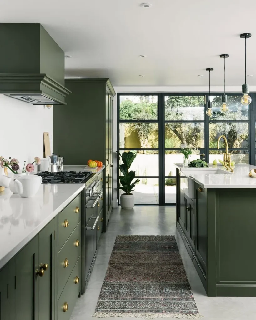 Modern Green Kitchen with Glass Back Door