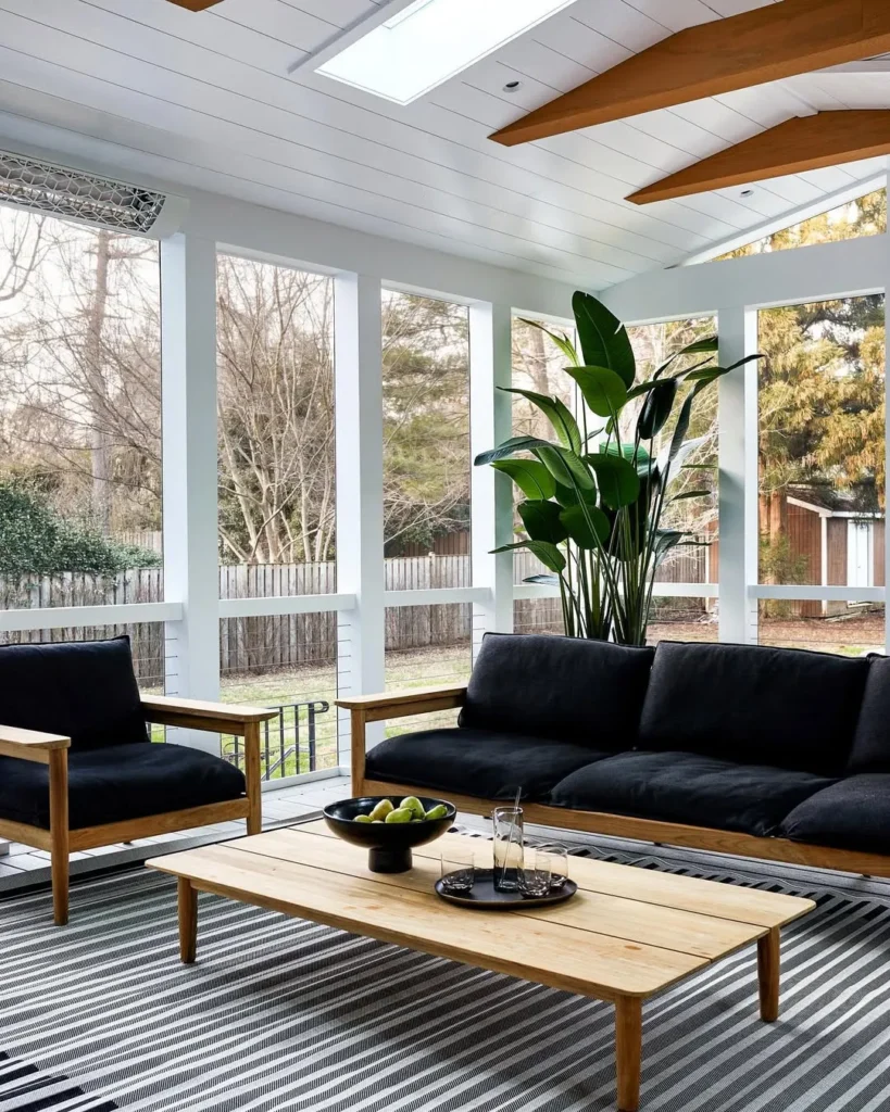 Modern Screened Porch with Black Frame Windows