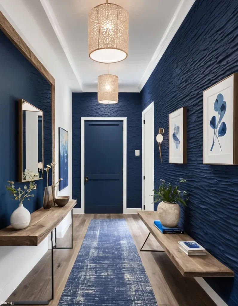 Moody Blue Entrance Hall with Bench Seating