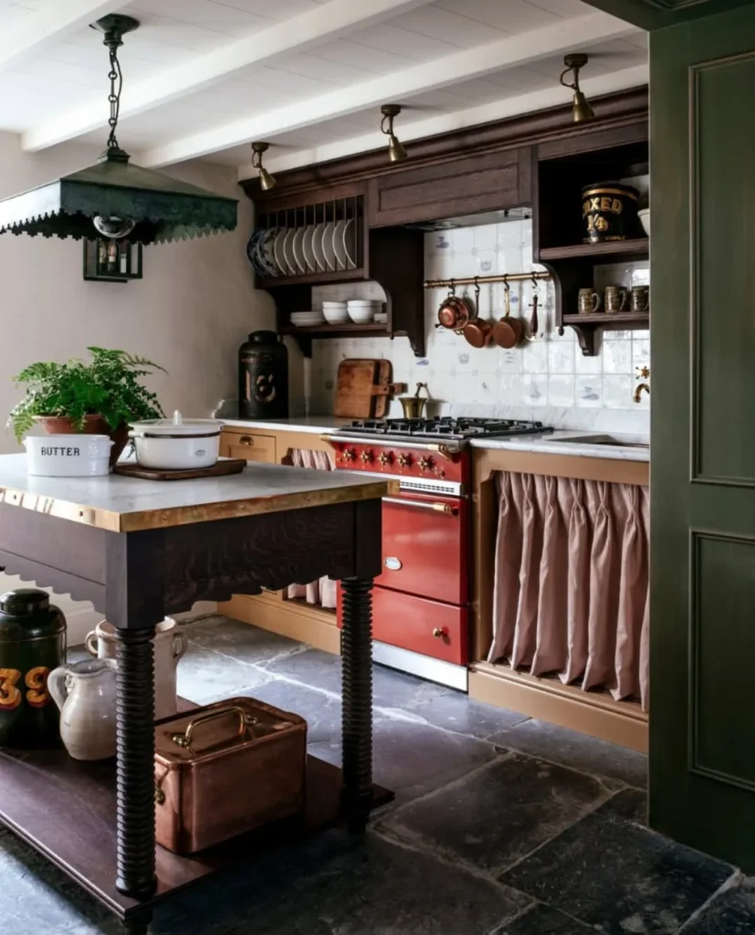 Moody Cottage Kitchen with Red Range
