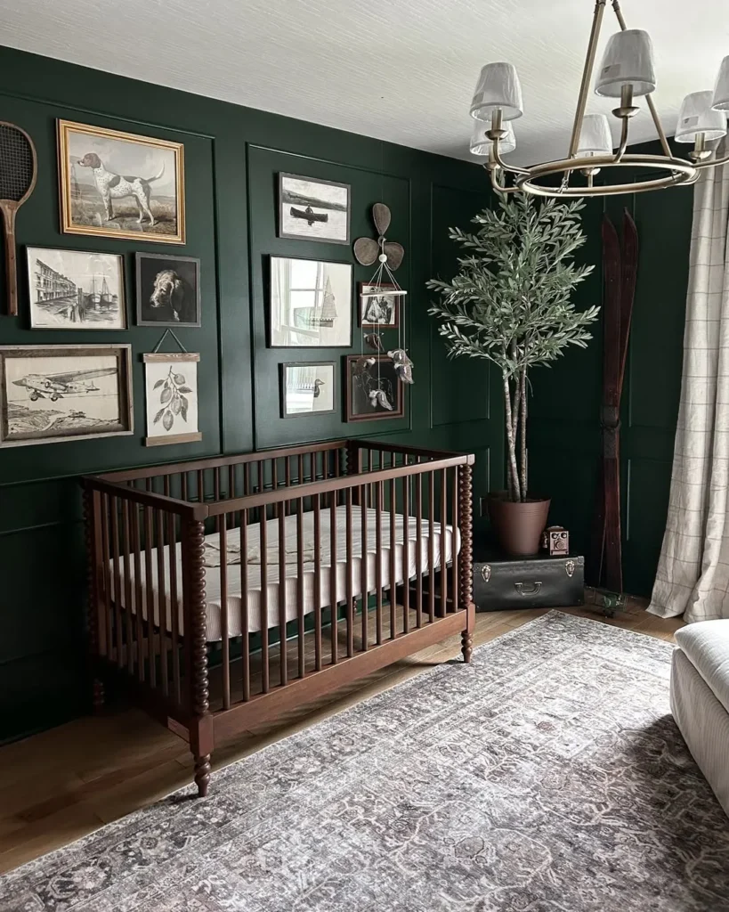 Moody Dark Green Baby Boy Nursery