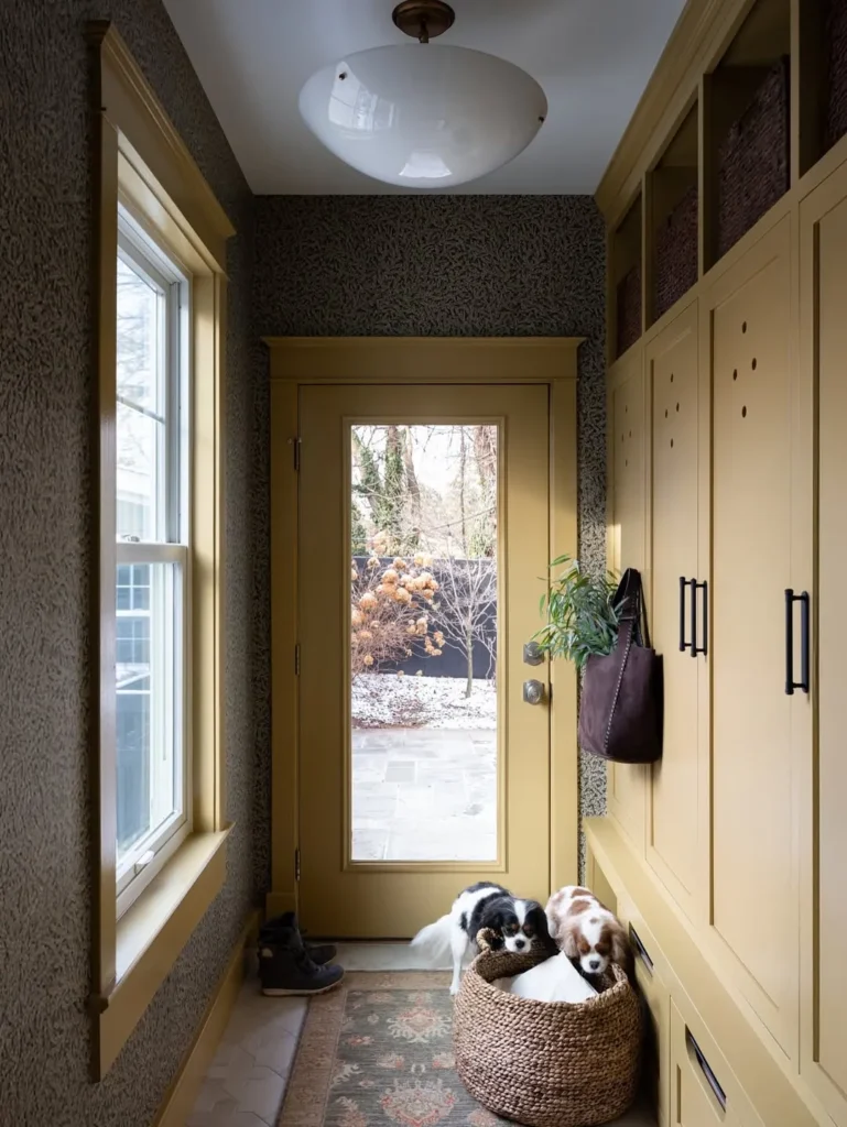 Moody Hallway Entry with Built-In Cabinets