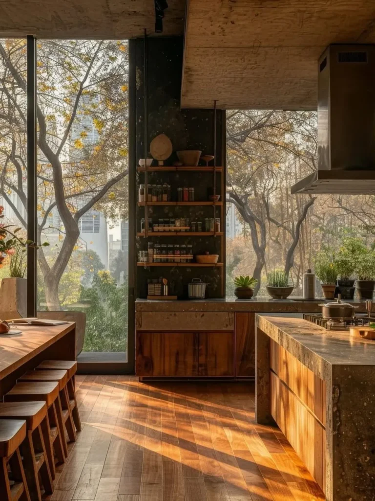 Moody Wood Kitchen With Garden Views