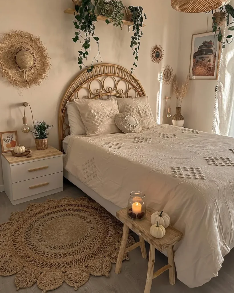 Neutral Rattan Bedroom With Soft Earthy Decor