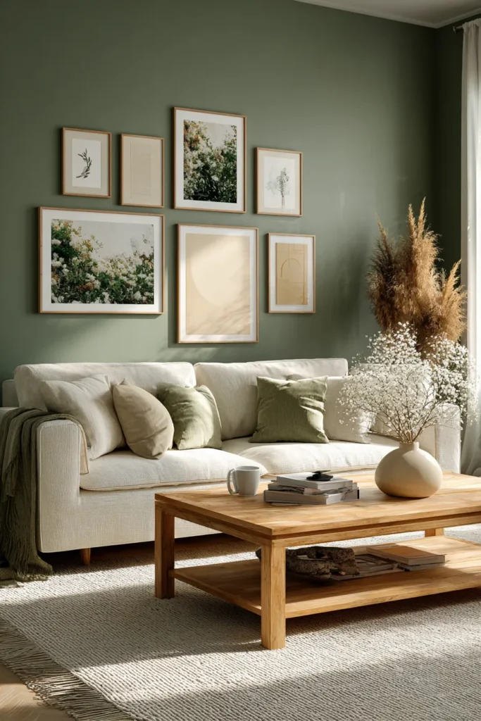 Olive Accent Wall with Gallery Frames