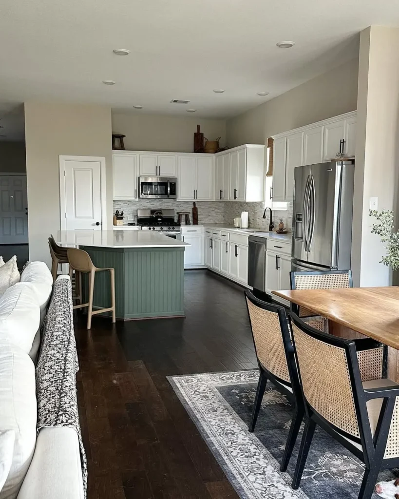 Open Plan Kitchen with Green Island