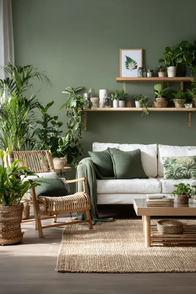 Plant-Filled Sage Living Room