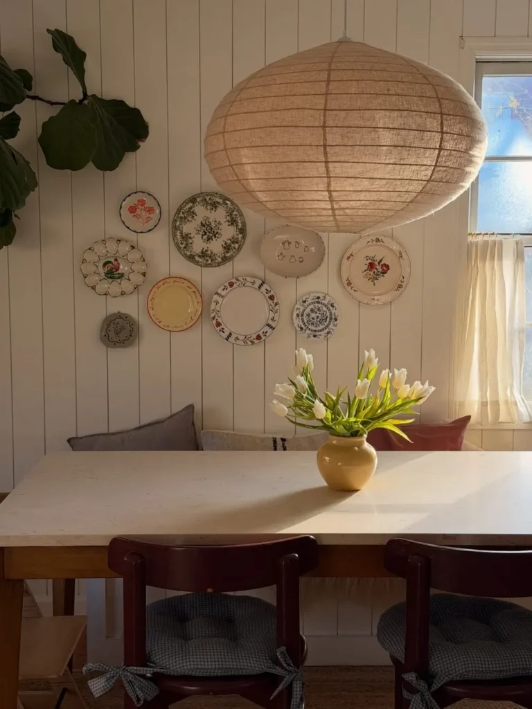 Plate Wall Decor Above Dining Bench