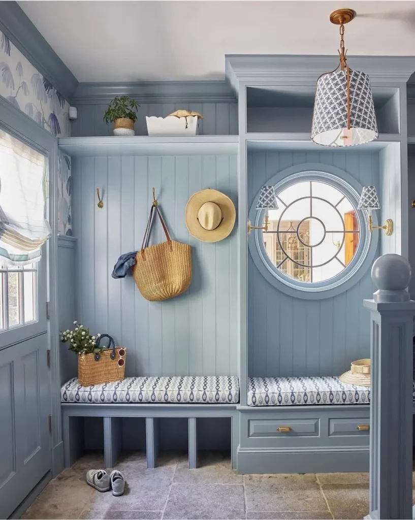 Powder Blue Entry Nook with Round Window